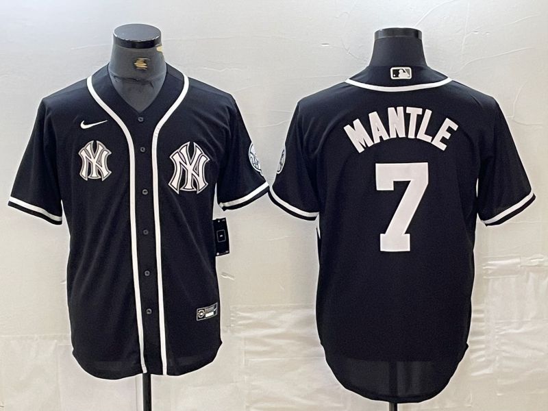 Men New York Yankees 7 Mantle Black Second generation joint name Nike 2024 MLB Jersey style 2